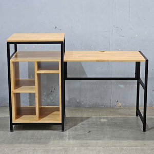Rubberwood Computer <b>Desk</b> with Iron Frame Bookshelf Drawer Storage Shelves for Bedroom <b>Simple</b> Design COD68035 - Product Image 3