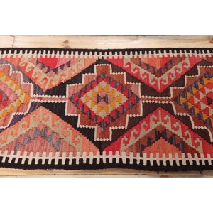 2.4x9.1 ft Rug, Turkish Vintage <b>Runner</b> Rug, <b>Red</b> Kilim Wool Rug - Product Image 3