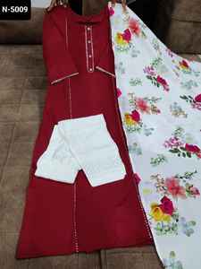 Vêtements ethniques indiens Magic Slub Kurti avec crêpe avec impression numérique Dupatta et rayonne Pent avec broderie Kurtis grande taille - Product Image 3