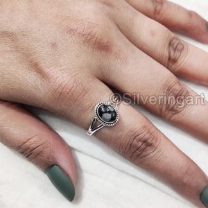 Anillo de mujer copo de nieve Natural obsidiana piedra preciosa torcida Boho anillo Navidad boda joyería hecha a mano 925 anillo de plata esterlina - Product Image 5