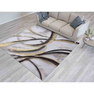 Tapis abstrait or et argent : Tapis imprimé moderne, tapis à poils doux - Product Image 5