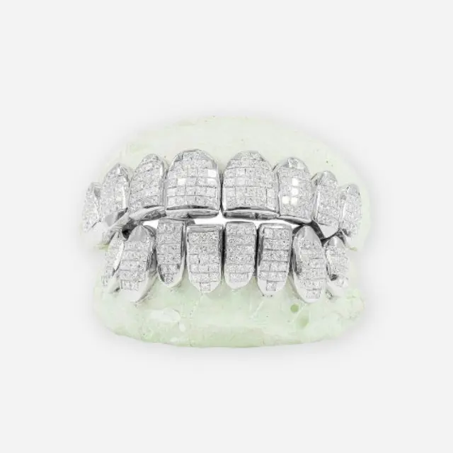 Tùy Chỉnh Si Rõ Ràng Kim Cương grillz Tay Thiết Lập Công Chúa Cắt Kim Cương Răng grillz Kim Cương Tự Nhiên Top 10 Dưới 10 Vàng 1 Mảnh Hiphop