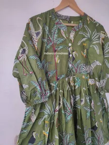 Export Quality Block Floral Printed Cotton Long Maxi <b>Dress</b> for <b>All</b> Occasion Wear From Indian Exporter - Product Image 3