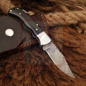 Couteau à lame fixe fait à la main manche en corne de vache traversin en laiton acier damas 1095C 15n20 pour Camping survie EDC OEM personnalisable - Product Image 2