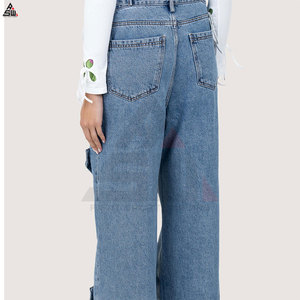 Custom Vintage Hip-hop Style New Fashion <b>Women's</b> Denim Wide-leg Pants With Geometric Pattern Embroidery Casual Baggy <b>Jeans</b> - Product Image 5