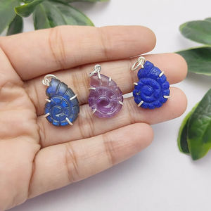 Colgante de piedras preciosas de labradorita tallada con concha de Nautilus de plata 925 | Conjunto de colgante de piedra natural hecho a mano joyería - Product Image 2