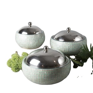 Hotpot Lot de 3 en bois Casserole faite à la main de haute qualité Style arabe en acier inoxydable avec nacre Pot chaud minimaliste - Product Image 1