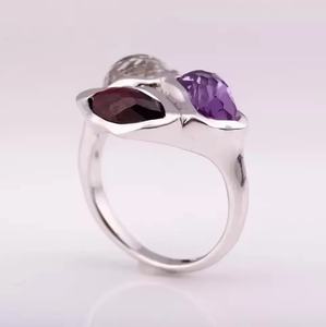 925เงินแหวนโกเมนธรรมชาติสีเงินชุดเพชรอเมทิสต์เข้มควอตซ์ใสเครื่องประดับชุบโรเดียมสำหรับงานเลี้ยงพร้อมส่ง - Product Image 1