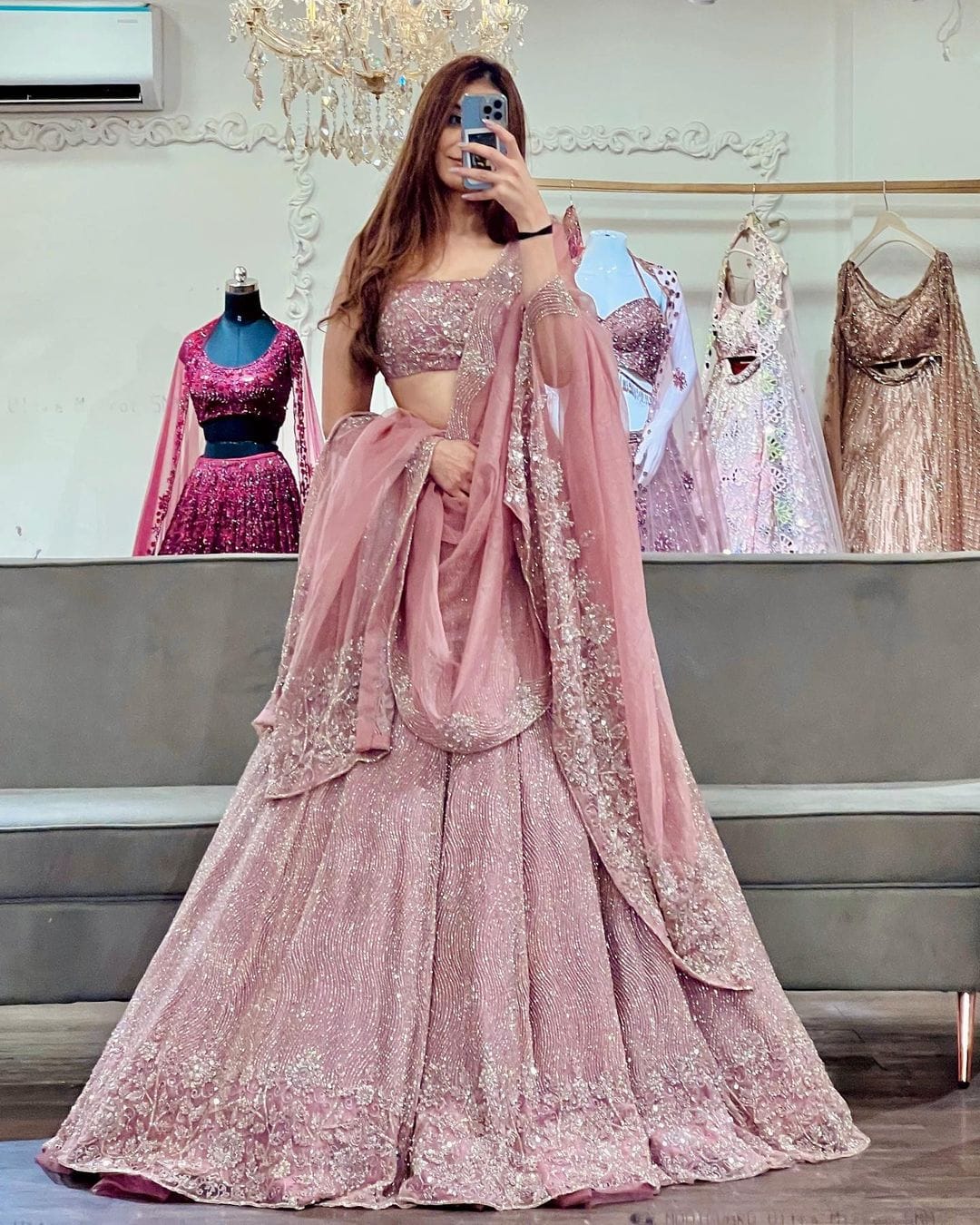 Pink Indian Designer Lehenga Choli Embroidered Heavy