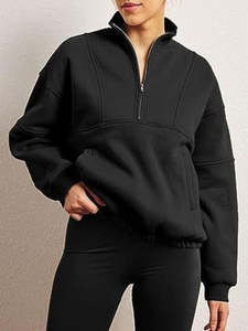 Sweat Femme Demi Zip Épaule Chute Fitness Sportswear Automne Manches Longues Sweat Haute Qualité Polaire Chaud Sweat - Product Image 3