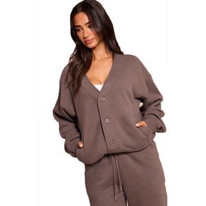 Sweat-shirt d'hiver classique pour femme, coupe oversize, boutonné sur le devant, en molleton doux, manches longues, haute qualité, logo personnalisé, vente en gros - Product Image 4