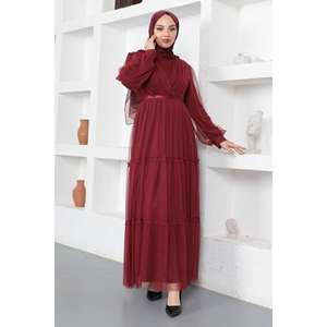 Vestido de Noche Largo de Tul con Encaje Detallado, Talla XS, Vestido de Gala con Decoración en Capas, Largo hasta el Suelo, para Banquetes y Fiestas - Product Image 6