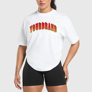 T-shirt à col rond 100% coton pour femmes Logo imprimé personnalisé été décontracté surdimensionné coupe ample avec appliques en gros - Product Image 1