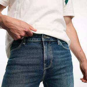 Pantalon cargo en denim tricoté pour homme, coupe droite, effet vieilli, taille mi-haute, respirant et plissé, haute qualité - Product Image 3