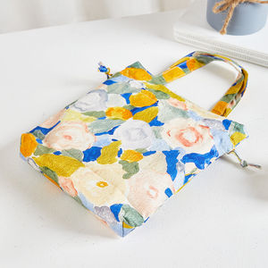 Bolso de mano de lona de algodón TC reciclado de moda personalizado para mujer, bolso de mano de algodón con cordón floral y logotipo personalizado - Product Image 6