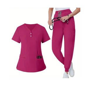 Uniforme de enfermera tejido personalizado con cuello en V de fabricantes de uniformes médicos femeninos de moda personalizado - Product Image 1