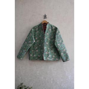 Veste matelassée en coton à imprimé floral tissé, faite à la main, à manches longues, chaude, écologique, réversible, ethnique, vêtement d'extérieur d'hiver - Product Image 1