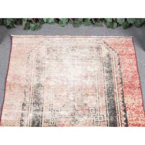 Vintage Small Rug 3x2.7 ft, Turkish <b>Red</b> Floral <b>Wool</b> Rug - Product Image 3