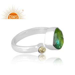 แหวนพลอยควอตซ์แบบสองด้านทำจากเพทายสีเงินสเตอร์ลิง925ชุบโครเมี่ยมสองด้านออกแบบได้ตามต้องการ - Product Image 4