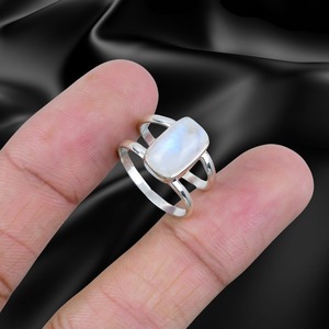 Anillo de plata de ley hecho a mano clásico piedra lunar piedra preciosa anillo de Plata de Ley 925 anillo de regalo de boda Navidad Fuego Azul - Product Image 5