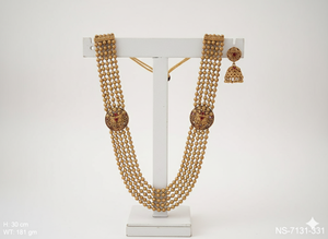 Collar Largo Étnico de 5 Capas con Cuentas y Acabado Dorado Antiguo, Perfecto para Bodas, Fiestas, Festivales y Vestimenta Tradicional - Product Image 6