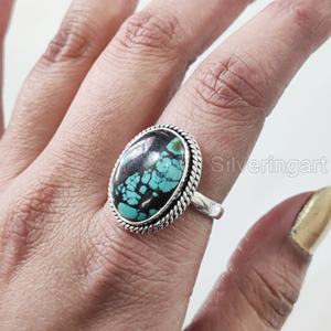 Women's <b>Ring</b> Natural Tibetan <b>Turquoise</b> Gemstone December Birthstone Simple Band Statement Jewelry 925 Sterling Silver <b>Ring</b> - Product Image 4