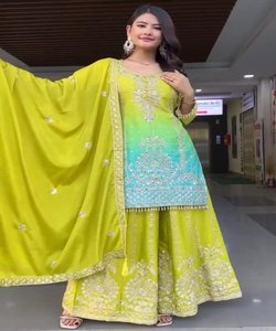 Precio bajo Ropa festiva Top Sharara con Secuencia de bordado Dupatta - Product Image 2