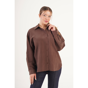 Blusa a Rayas Marrón para Mujer, Marca Lustrin - Elegante Top Casual de Modal, Viscosa y Poliéster para Oficina, Venta al Por Mayor - Product Image 2