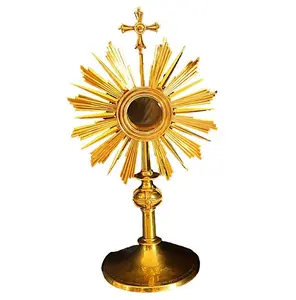 Brass Reliquary With Shiny Polish Finishing Round Shape Round Base Best Design With Glass Panels High Quality For Display
