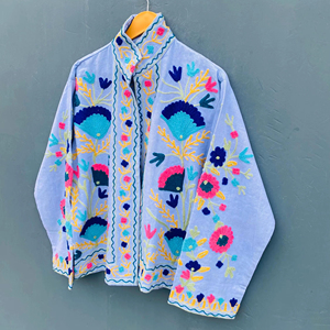 Suzani bordado a mano capa corta chaqueta de bombardero Boho Uzbek Suzani Crewel bordado tejido a mano Suzani chaqueta de Bombardero - Product Image 1