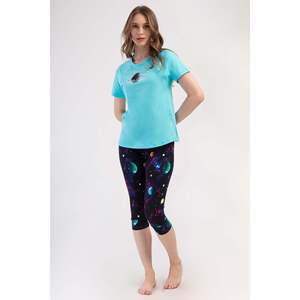 Conjunto de pantalón capri y top de cuello redondo con mangas raglán y puños ovalados KADIN LYC SUPREM - Verde menta brillante - Verde menta brillante - Product Image 1