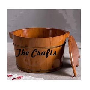 Seau de sauna en bois de couleur marron avec couvercle en bois Seau d'accessoires de sauna de spa à des prix acceptables - Product Image 1