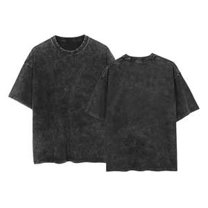 เสื้อยืดโอเวอร์ไซส์สีดำทรงโอ-เนค ผ้าหนา สำหรับผู้ชายและผู้หญิง สไตล์วินเทจฟอกสี ปี 2026 ขายส่ง - Product Image 1