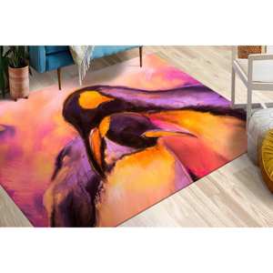 Tapis à motifs de pingouins en pastel : Tapis animalier imprimé en 3D, tapis fin non tissé - Product Image 3