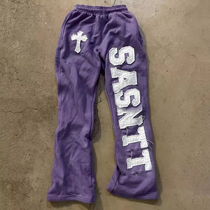 Pantalon empilé brodé sur mesure pour hommes en détresse pantalon en éponge française lavage vintage à l'acide pantalon de survêtement de jogging évasé - Product Image 3