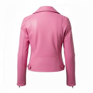 Pink Womens Leather Racing <b>Jacket</b> Custom Wholesale Bulk Quantity Factory Price Genuine Motorbike Style <b>Ladies</b> Coat OEM Service - Product Image 3