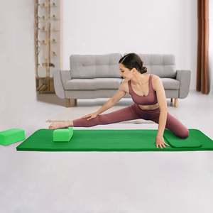 BalanceFrom Fitness Eco-Friendly 71x24 Green Yoga Mat Anti-Tear with Strap Knee Pad <b>Blocks</b>-10mm Thickness TPE Nature <b>Rubber</b> - Product Image 5