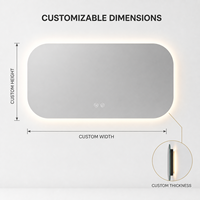 Kingstin miroir de salle de bain LED, taille et épaisseur sur mesure, sans cadre, 3 teintes, antibuée, musique Bluetooth, OEM
