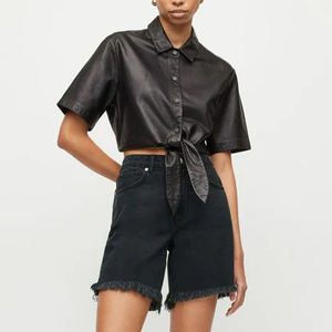 Top Selling Women <b>Leather</b> <b>Shirts</b> Newest Design Wholesale Street Wear Solid Women Button Down <b>Leather</b> <b>Shirts</b> - Product Image 6