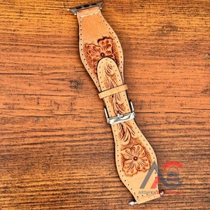 Correas de reloj pintadas con estampado floral occidental de diseño personalizado de cuero genuino hechas a mano, correas de reloj de repuesto bohemias occidentales - Product Image 1