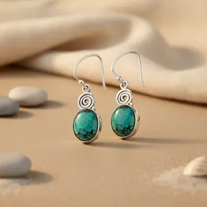 Boucles d'oreilles pendantes en argent 925 plaqué or avec pierre turquoise pour femmes, mariage et fête - Product Image 2