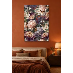 Bouquet de pivoines Fida sur fond foncé, impression sur toile rose poudré - Product Image 1