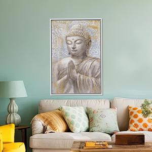 Toile d'art moderne imprimée avec un motif Bouddha, décoration murale élégante pour la maison, encadrée en blanc - Product Image 1