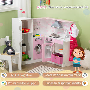 Cuisine jouet HOMCOM pour enfants de 3 à 6 ans avec lumières et ustensiles de cuisine réalistes, en MDF et PP, 84x93. 5x85 cm - Product Image 6