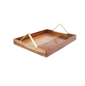 Plateau de service rond en bois de luxe avec un beau design imprimé en émail - Product Image 4