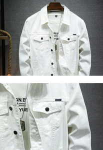 Chaqueta vaquera blanca corta informal de otoño para hombre, ropa de trabajo superior para hombre, chaqueta vaquera nueva - Product Image 5
