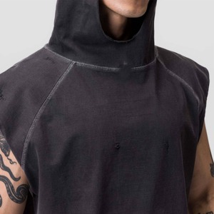 Camiseta sin mangas con capucha para entrenamiento de 450gsm para hombre, camiseta con corte muscular para culturismo, sudaderas con capucha sin mangas para correr, sudadera atlética para jóvenes - Product Image 2