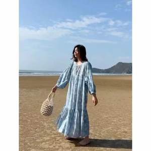 Vestido Largo Maxi con Estampado Floral para Mujer, Elegante, de Viscosa, con Cuello de Lazo, Mangas Largas, Cintura Holgada, Talla Única, Tallas Grandes, ODM, para Fiesta - Product Image 3