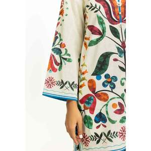 Ensemble coordonné bohème en coton blanc cassé imprimé avec tissu slub, hauts à manches trois-quarts, tailles XS à 3XL, pour tenues printemps/été, 3 pièces - Product Image 3