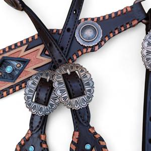 Exportateur indien Western têtière en cuir usiné à la main Ensemble de collier de poitrine en cuir de vachette véritable tressé OEM Ensemble de têtière de cheval - Product Image 3